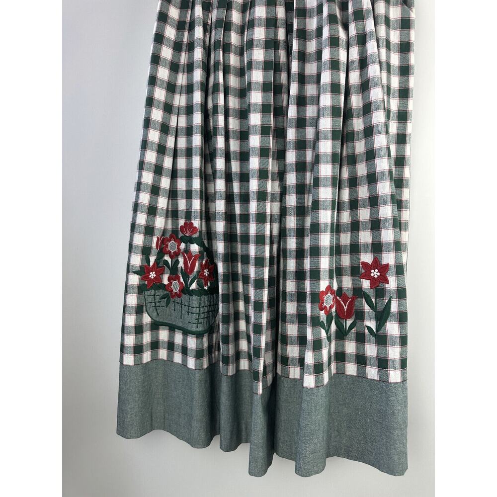 Perry Landhaus Pleated Maxi Skirt German Green Gingham Plaid Country Prairie 38 - Picture 3 of 16